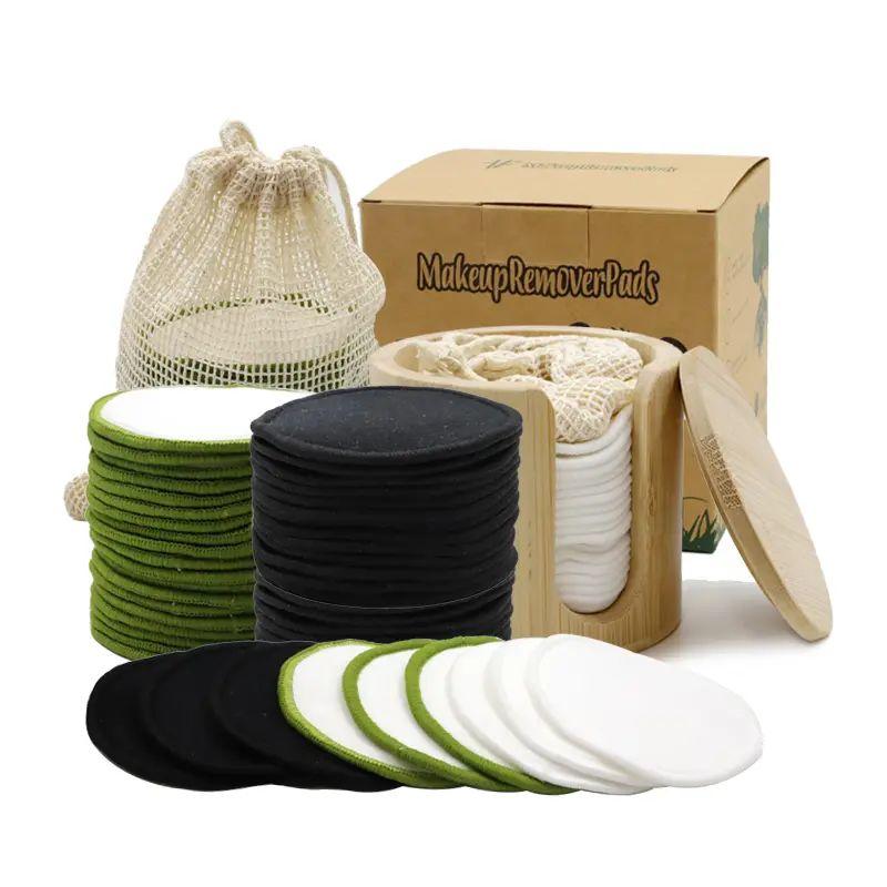 Okrugli odstranjivač šminke od bambusa i pamuka s tkanom trakom i okruglom kutijom od bambusa